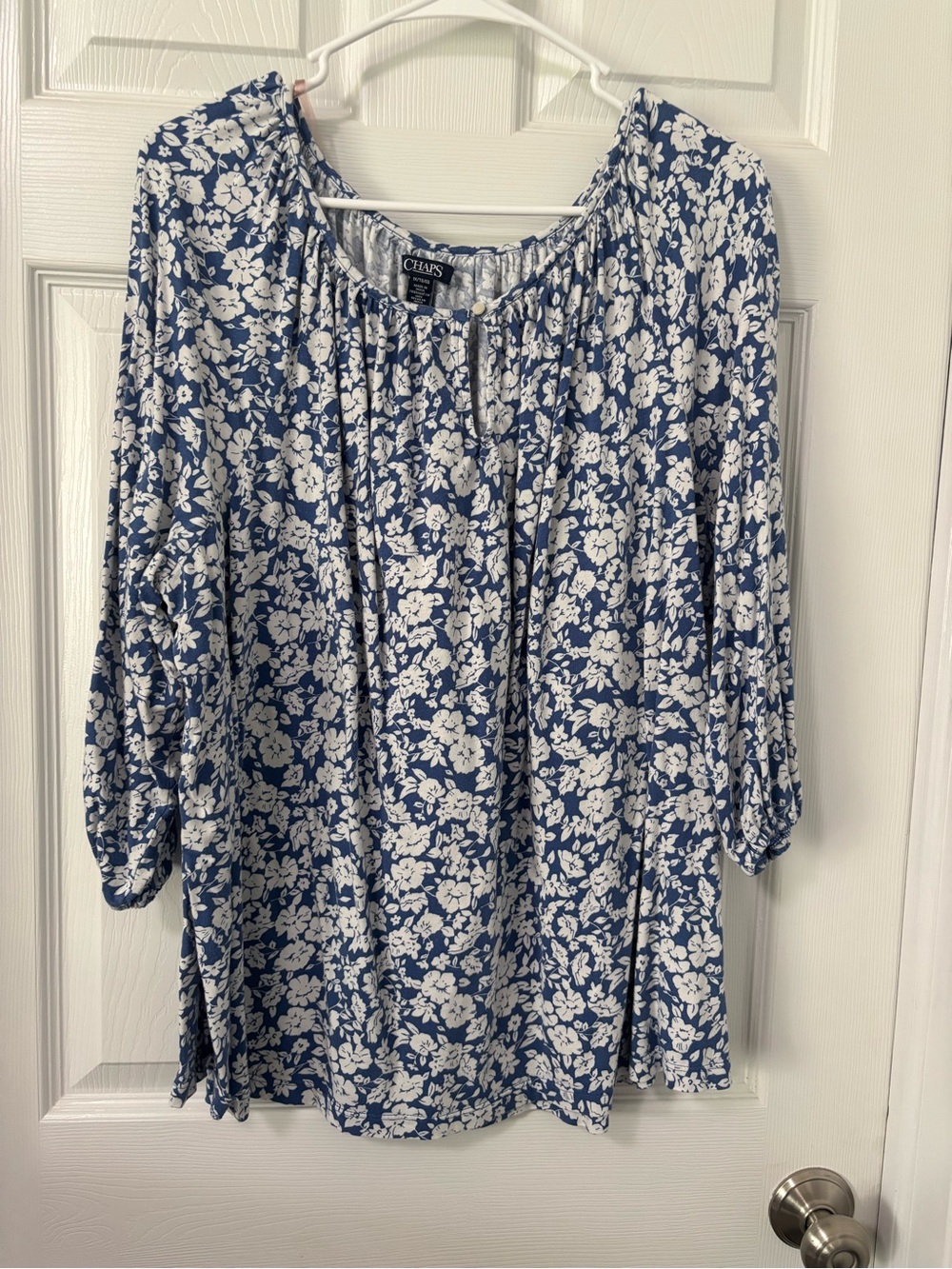 Chaps Blue and White Floral Tunic Top
